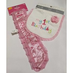 New My First 1st Birthday Bib sash set baby girl celebration party photo shoot